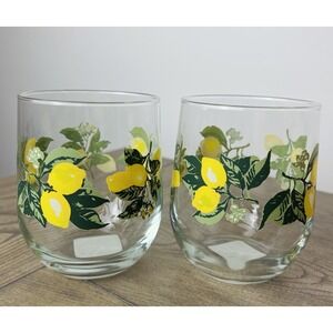 Set Of 2 Greenbrier Int'l Inc Lemon Glasses Beverage Drinking Juice 16oz Mexico